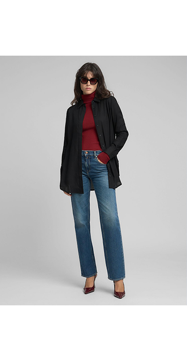 ストレートフィットロングシャツ 詳細画像 ブラック 1